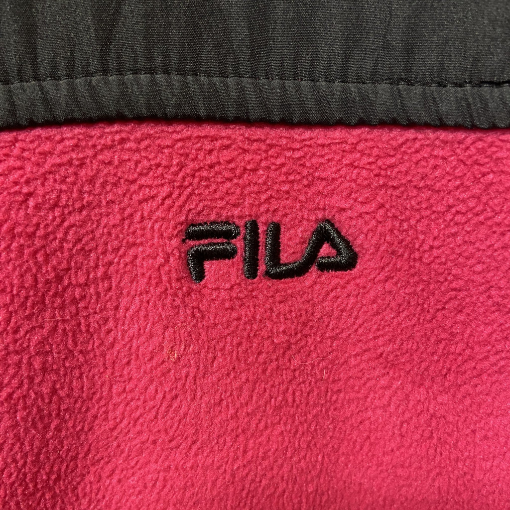 FILA 　フィラ　フリースジャケット/ボアジャケット　刺繍ロゴ　ワンポイント　ピンク　黒　ブラック　Lサイズ　古着