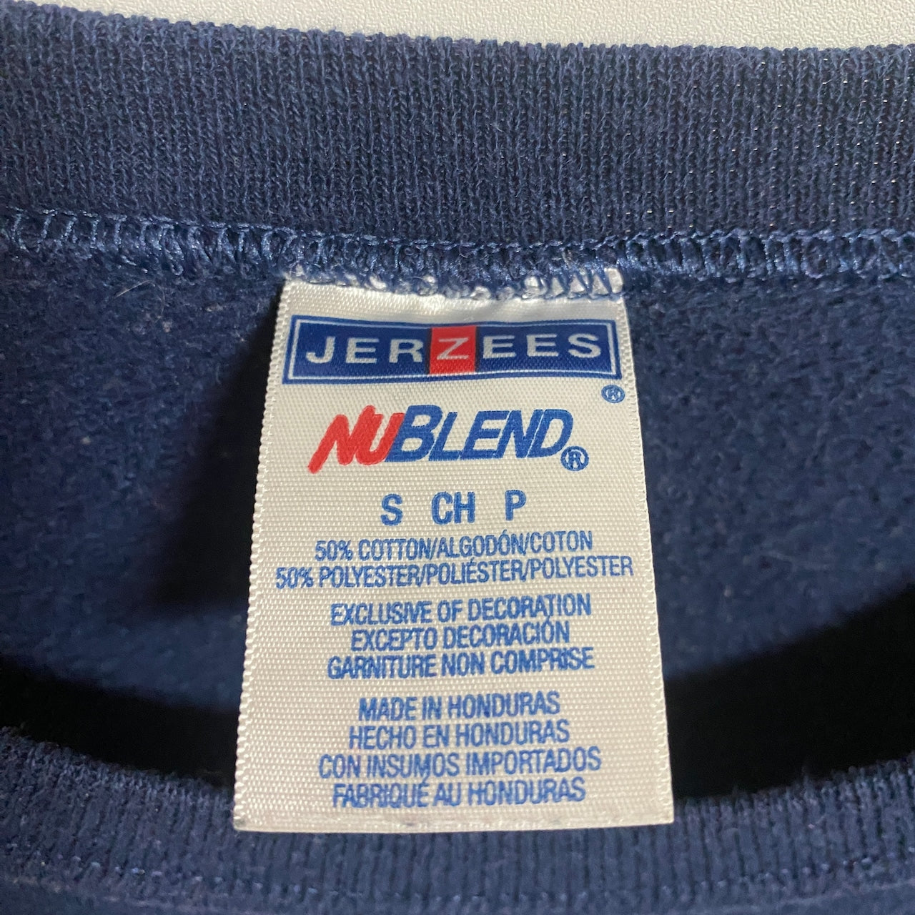 JERZEES　ジャージーズ　スウェット/トレーナー　英字プリント　クルーネック　紺　ネイビー　Sサイズ　古着