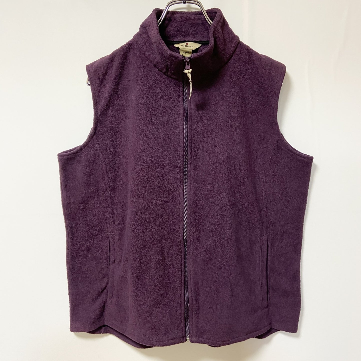 古着 used　WOOLRICH　ウールリッチ　ハイネックフリースベスト　無地　シンプル　ノームコア　紫　パープル　Lサイズ