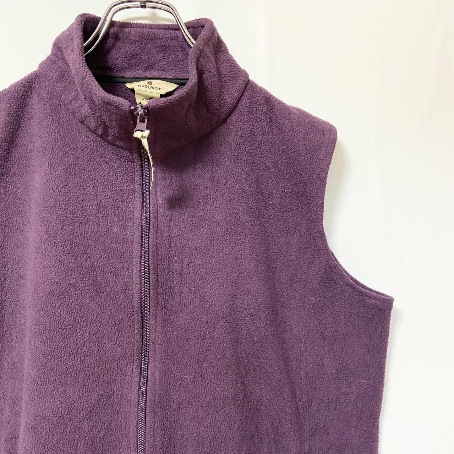 古着 used　WOOLRICH　ウールリッチ　ハイネックフリースベスト　無地　シンプル　ノームコア　紫　パープル　Lサイズ