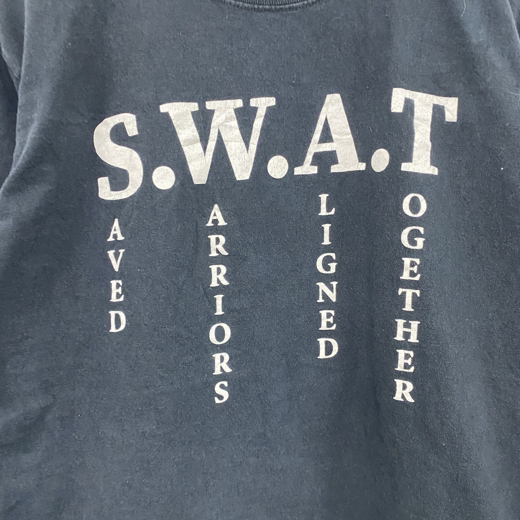 PORT＆COMPANY　半袖プリントメッセージTシャツ　S.W.A.T　英字プリント 　黒　ブラック　Mサイズ　古着
