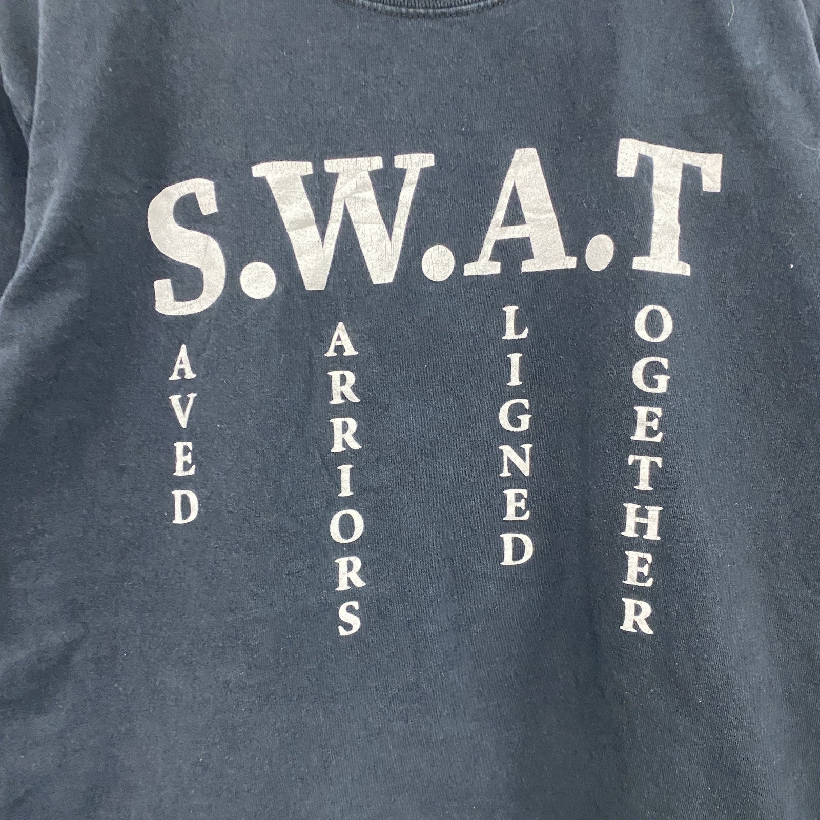 PORT＆COMPANY　半袖プリントメッセージTシャツ　S.W.A.T　英字プリント 　黒　ブラック　Mサイズ　古着