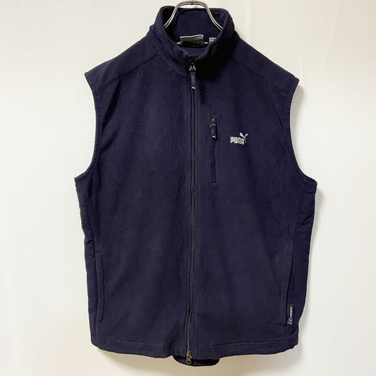 古着 used puma プーマ　フリースハイネックベスト　ワンポイントロゴ刺繍　ネイビー　紺　シンプル　ノームコア　Lサイズ