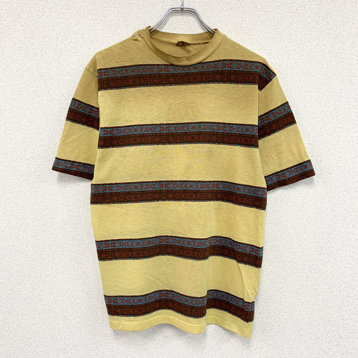 Mojave of California　半袖プリントTシャツ　シングルステッチ　ボーダー　黄色　イエロー　Lサイズ　古着