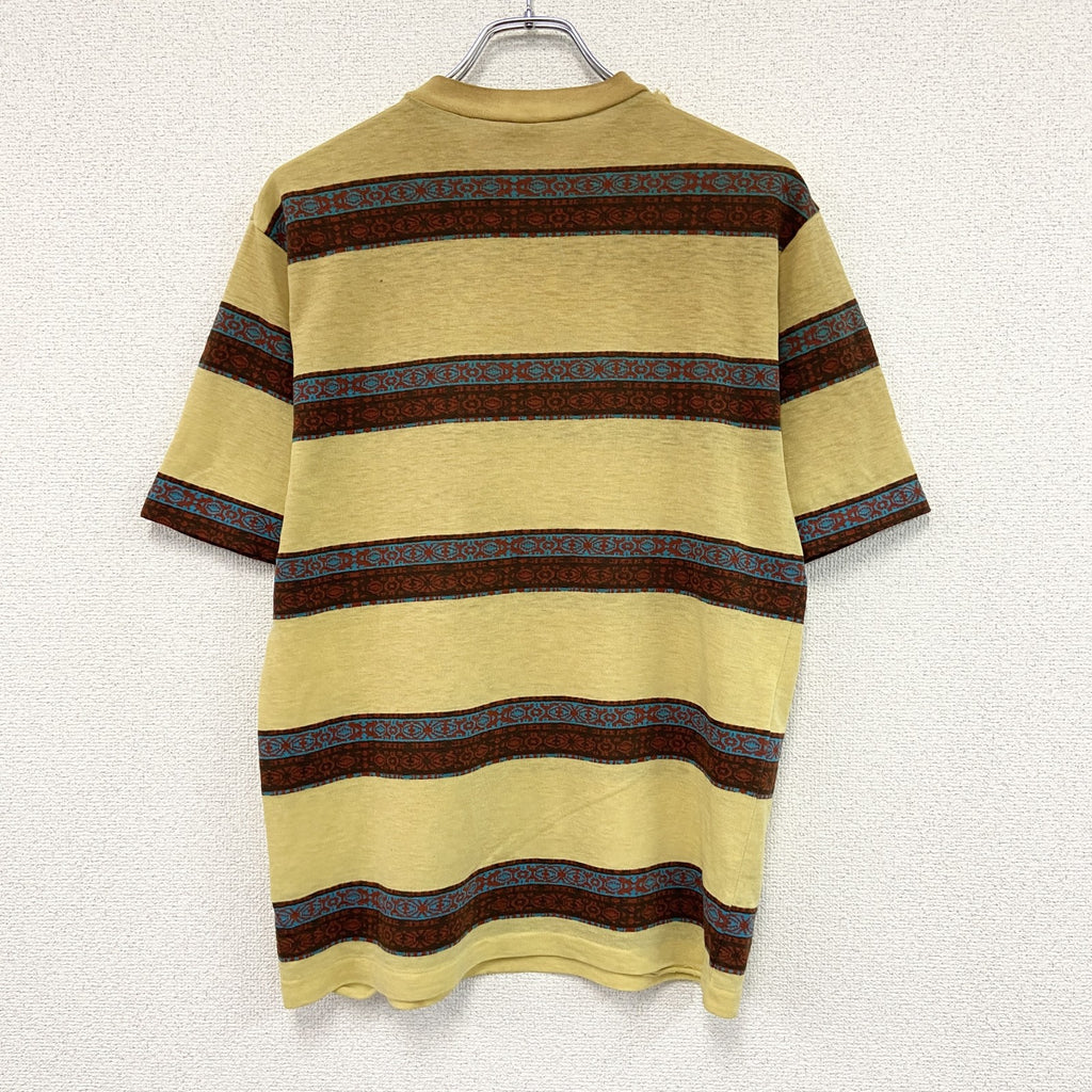 Mojave of California　半袖プリントTシャツ　シングルステッチ　ボーダー　黄色　イエロー　Lサイズ　古着