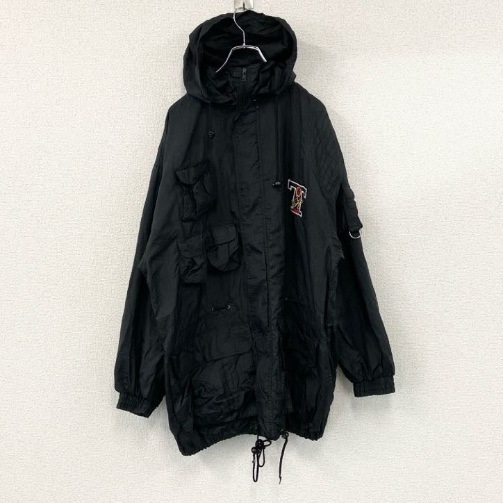 90s～　TOMMY HILFIGER　トミーヒルフィガー　フルジップナイロンジャケット　5つポケット　黒　ブラック　XLサイズ　　ヴィンテージ　古着
