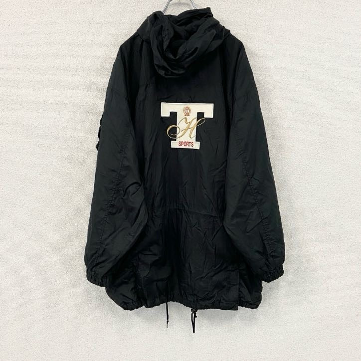 90s～　TOMMY HILFIGER　トミーヒルフィガー　フルジップナイロンジャケット　5つポケット　黒　ブラック　XLサイズ　　ヴィンテージ　古着