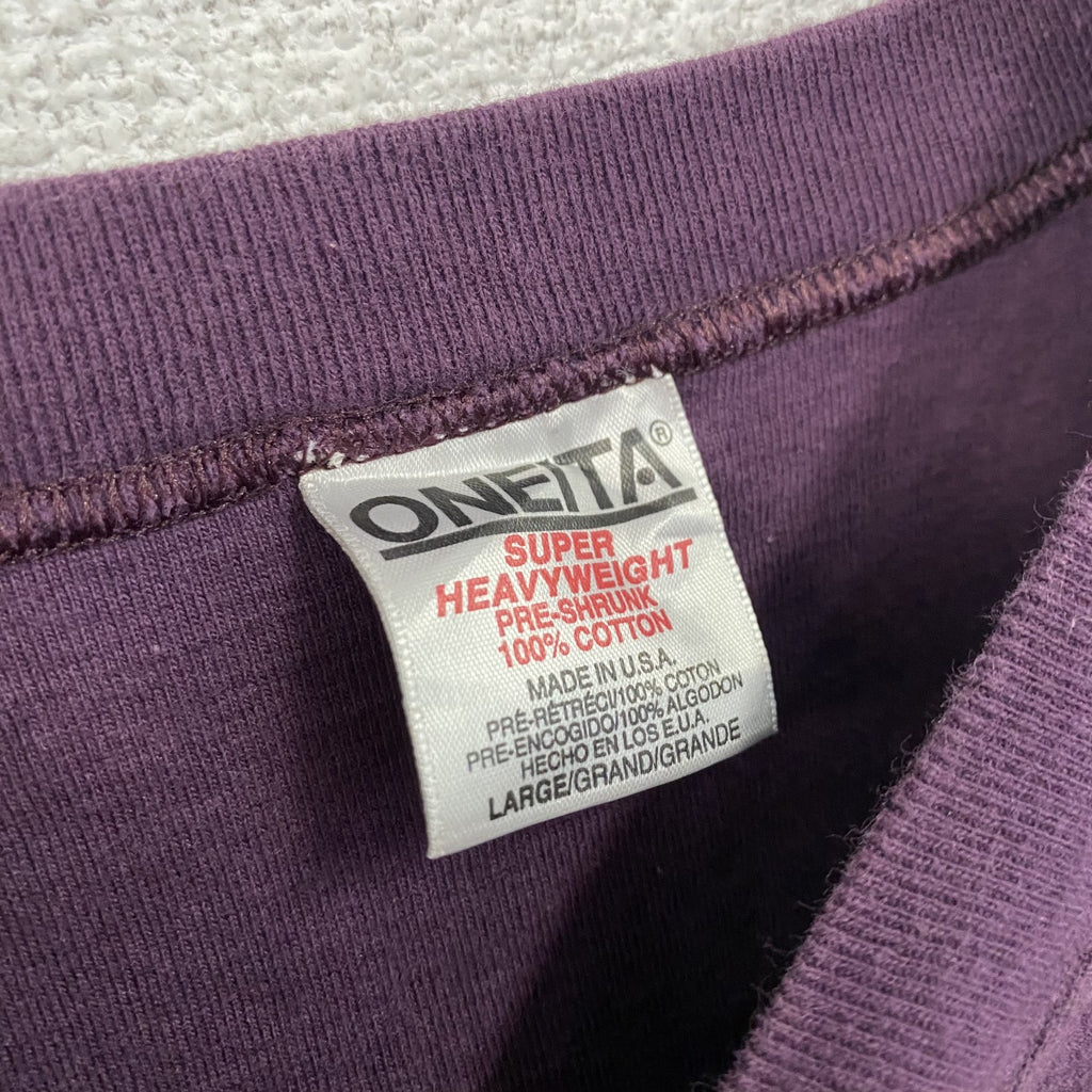 ONEITA　半袖プリントTシャツ　シングルステッチ　ヴィンテージ　紫　パープル　Lサイズ カットソー メンズ コットン 古着