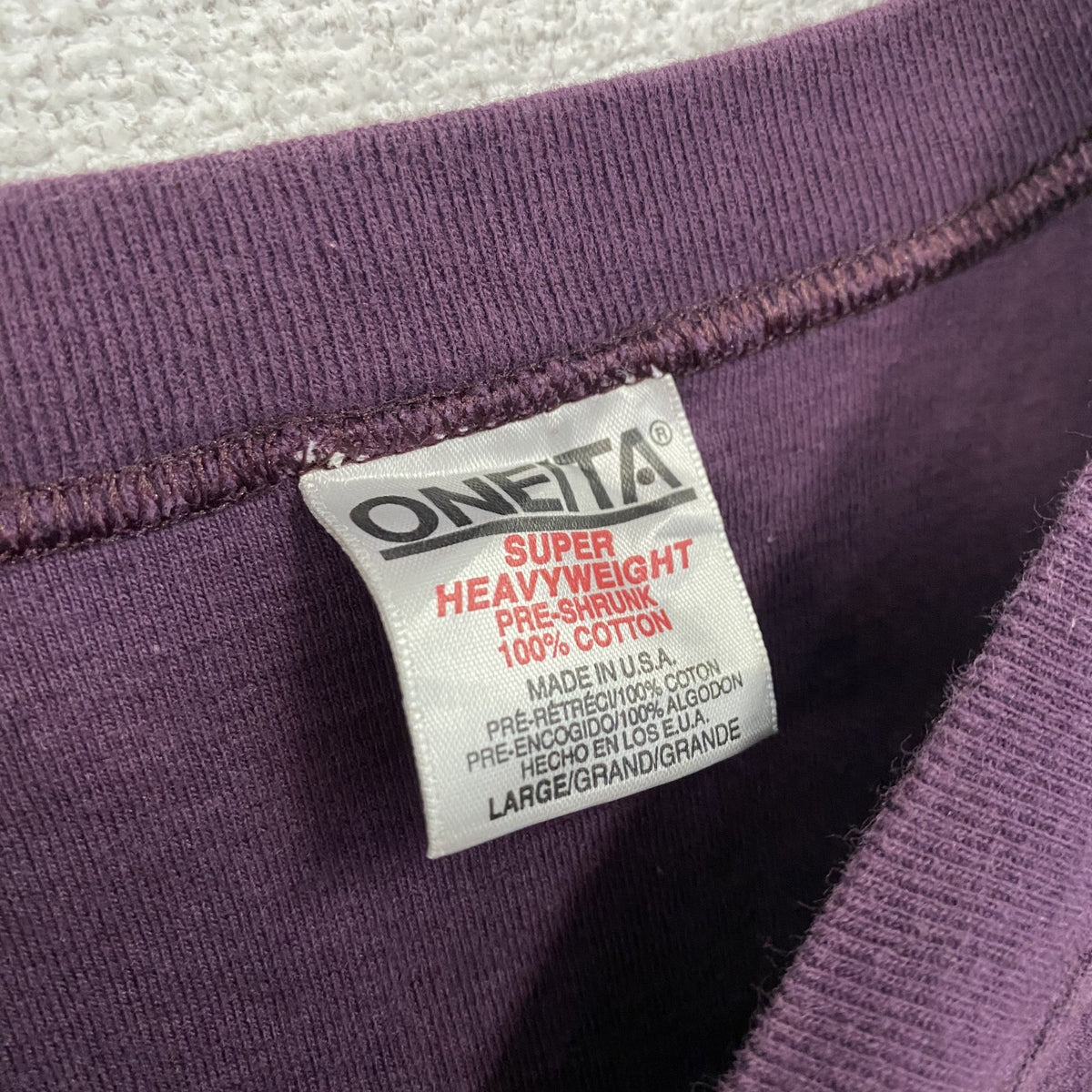 ONEITA　半袖プリントTシャツ　シングルステッチ　ヴィンテージ　紫　パープル　Lサイズ カットソー メンズ コットン 古着