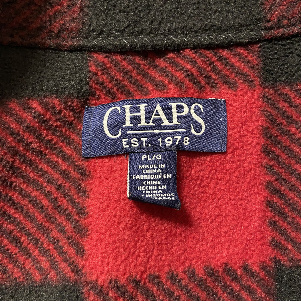 CHAPS　チャップス　ハイネックジップアップフリースベスト　チェック柄　赤　レッド　黒　ブラック　レトロデザイン　Lサイズ　古着