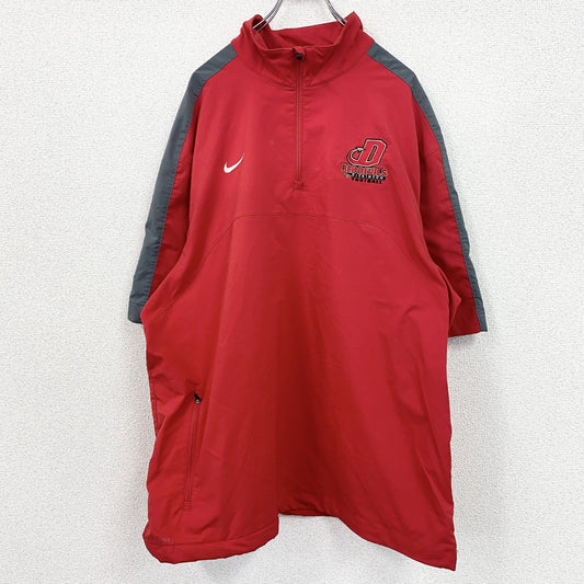 NIKE　ナイキ　半袖ハーフジッププルオーバージャケット　スウッシュロゴ　赤　XLサイズ