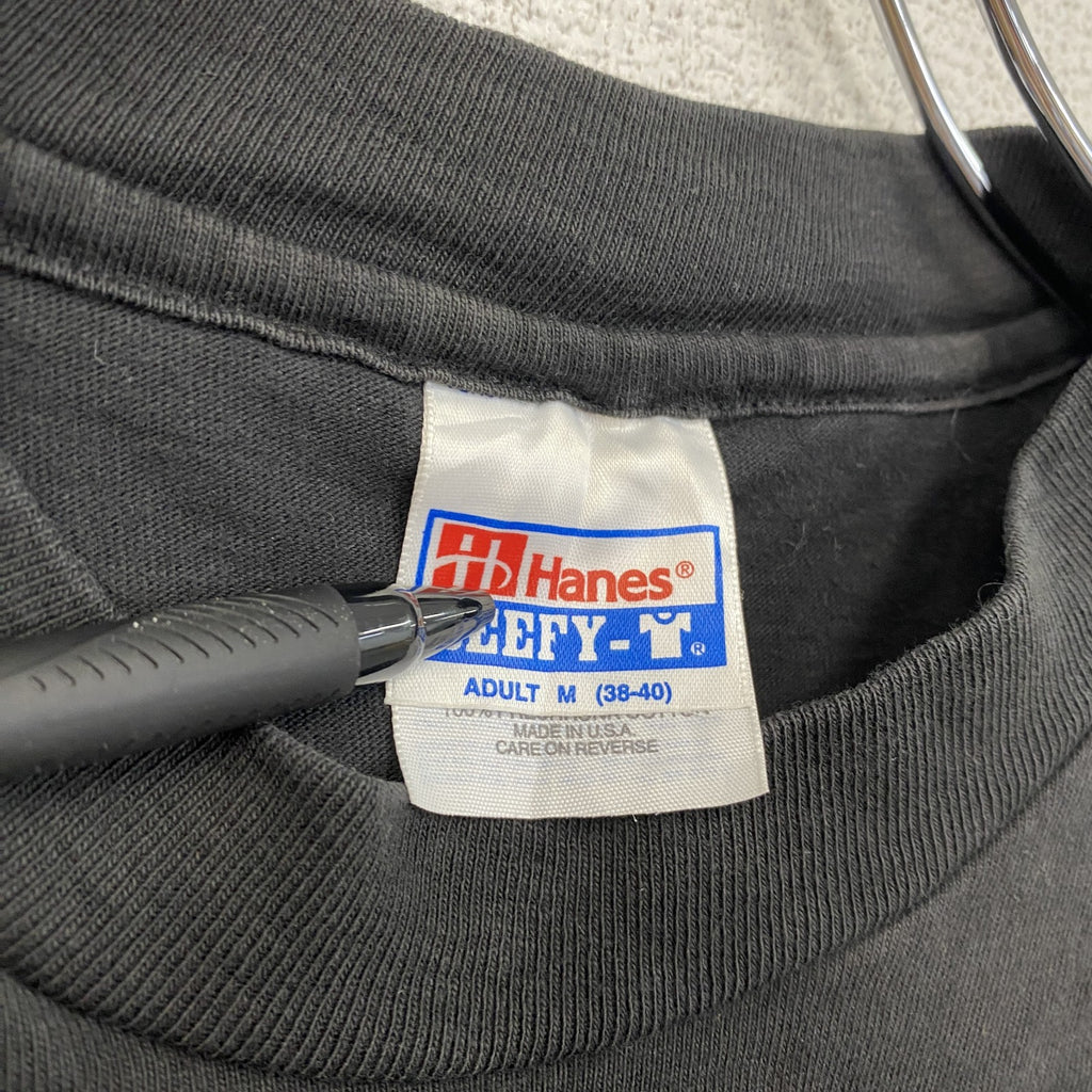 90s～　Hanes　ヘインズ　半袖プリントTシャツ　ヴィンテージ　シングルステッチ　黒　ブラック　Mサイズ　古着