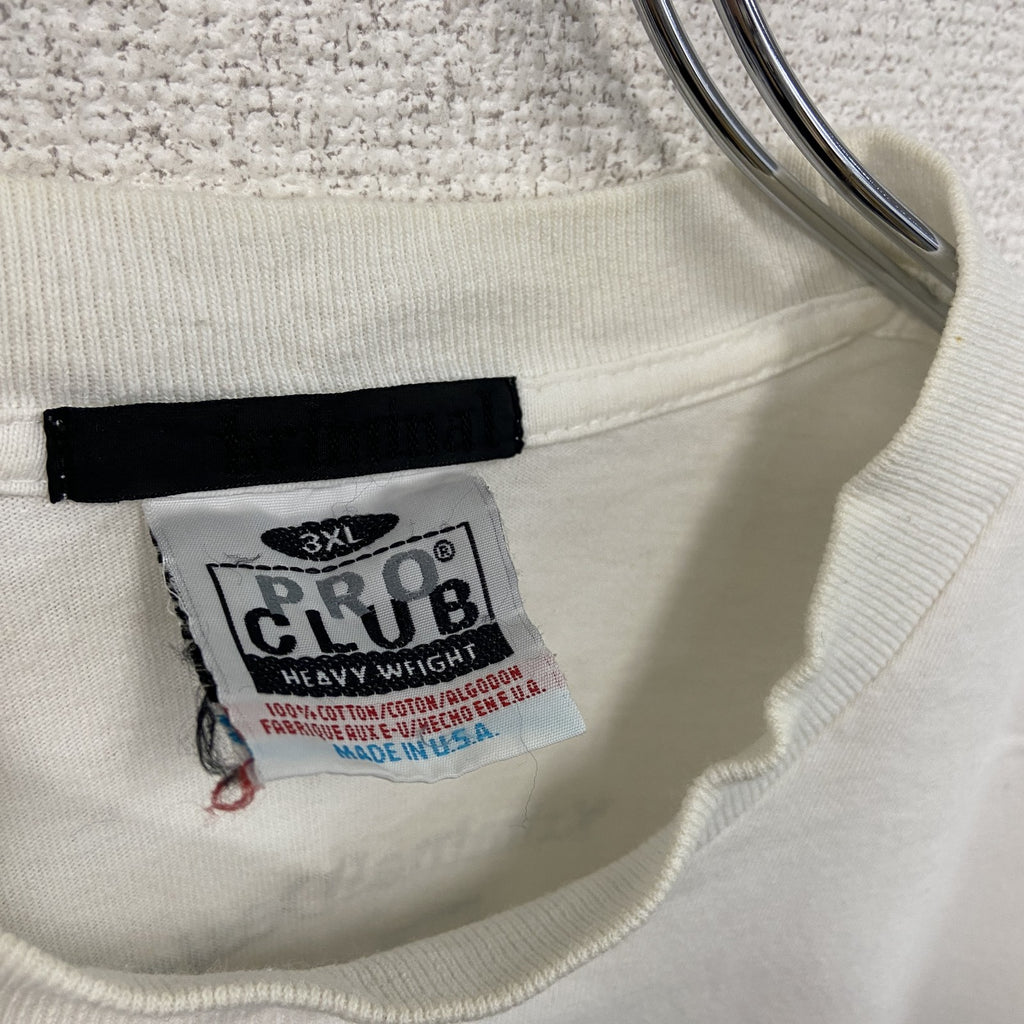 90s　PRO CLUB　プロクラブ　長袖Tシャツ/ロンT　アーチプリント　クルーネック　ヴィンテージ　白　ホワイト　3XLサイズ　古着
