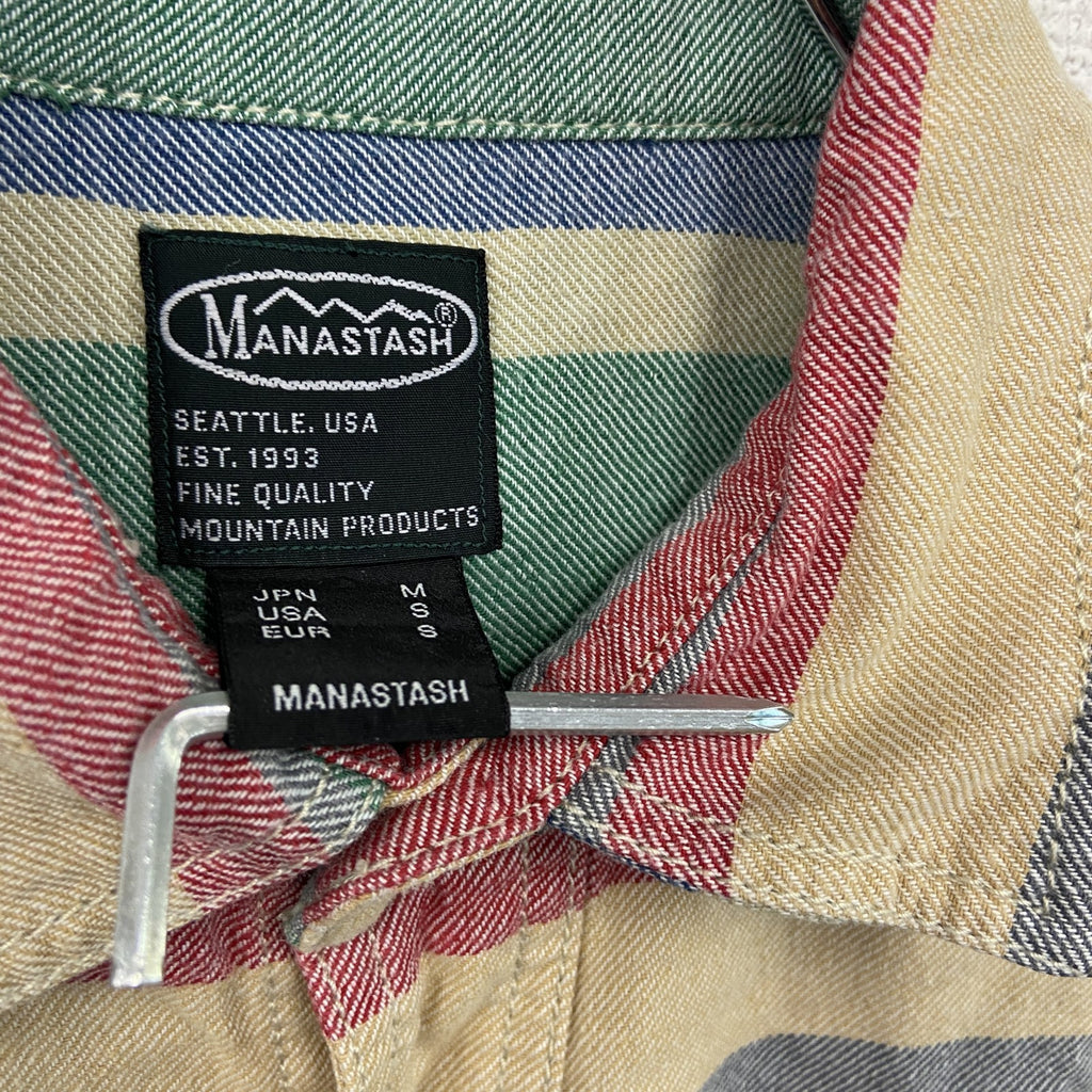 MANASTASH　マナスタッシュ　長袖シャツ　2つポケット　ボーダー柄　マルチカラー　レインボーカラー　Mサイズ　古着