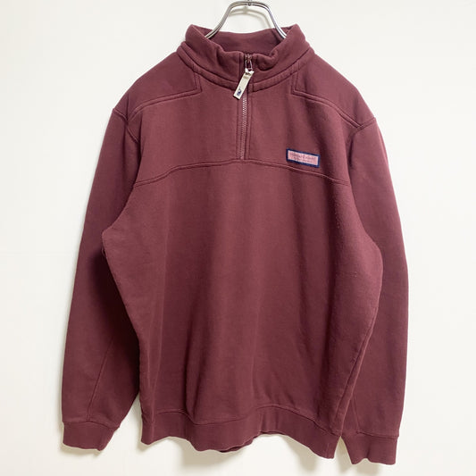 古着 used　Vineyard Vines 長袖ハーフジップワンポイントタグスウェット　トレーナー　ワインレッド　Mサイズ