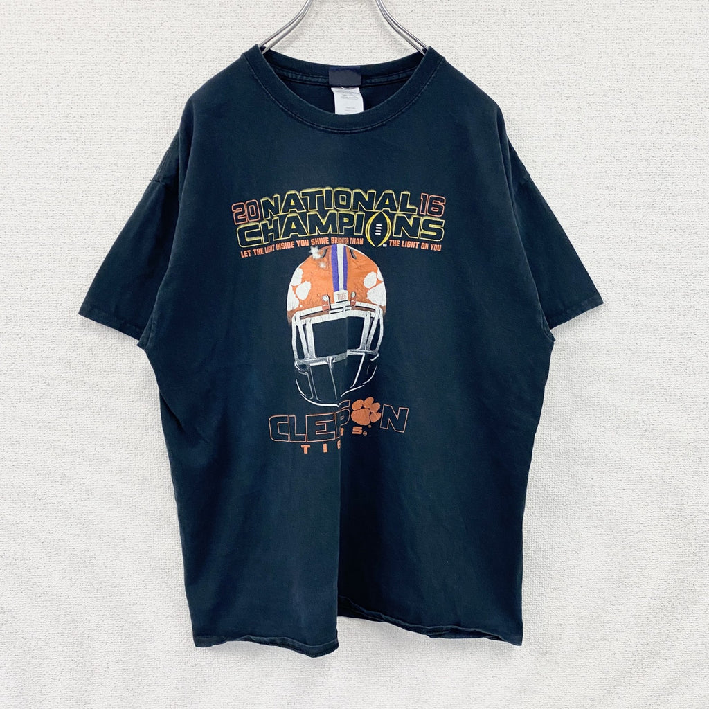 BLUE84　半袖プリントTシャツ　TIGERS　チームロゴ　ユーロ　黒　ブラック　XLサイズ　古着