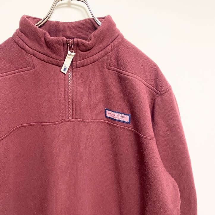 vineyard vines 長袖ハーフジップワンポイントタグスウェット　トレーナー　ワインレッド　Mサイズ　古着