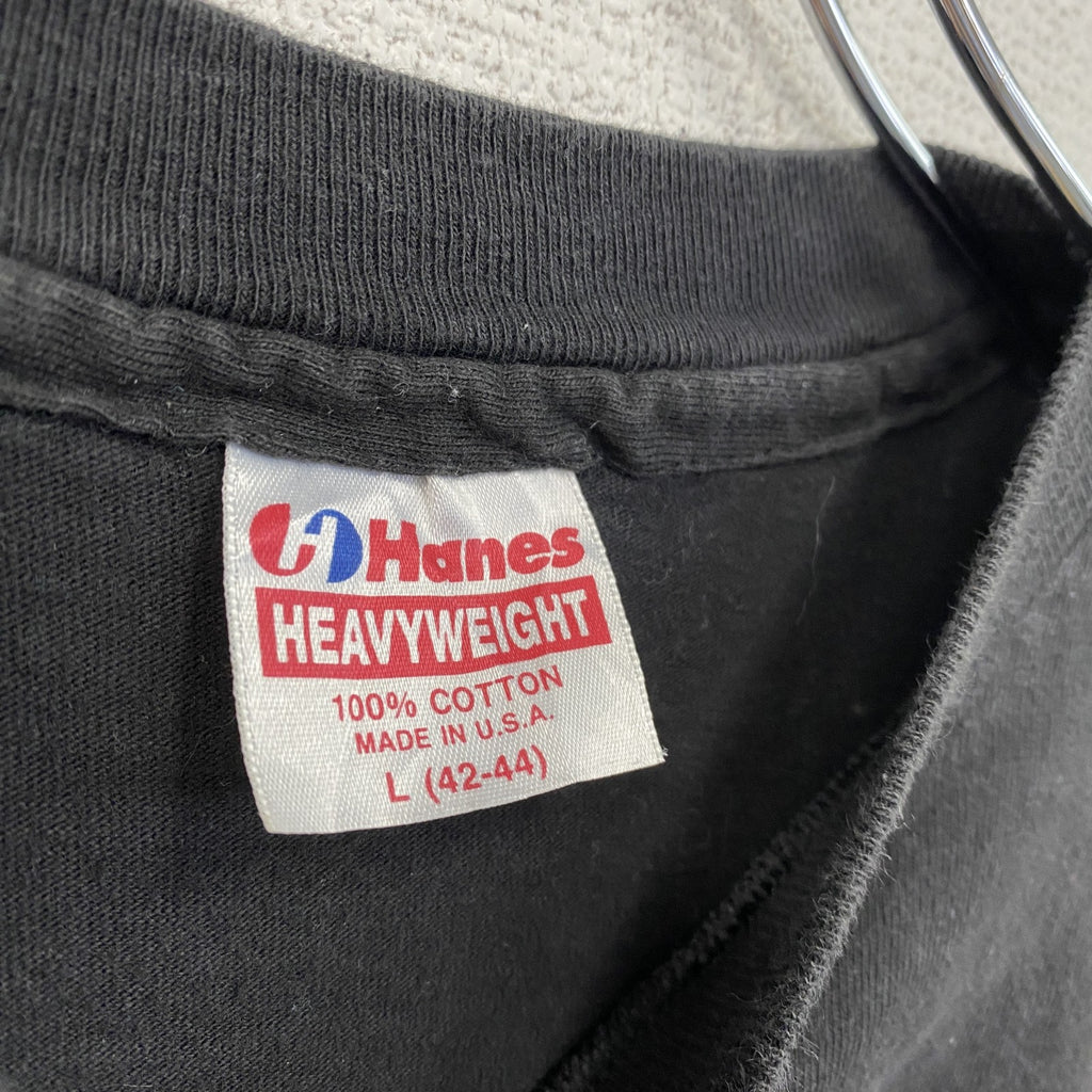 90s　Hanes　ヘインズ　半袖刺繍デザインTシャツ　ヴィンテージ　シングルステッチ　黒　ブラック　Lサイズ　古着