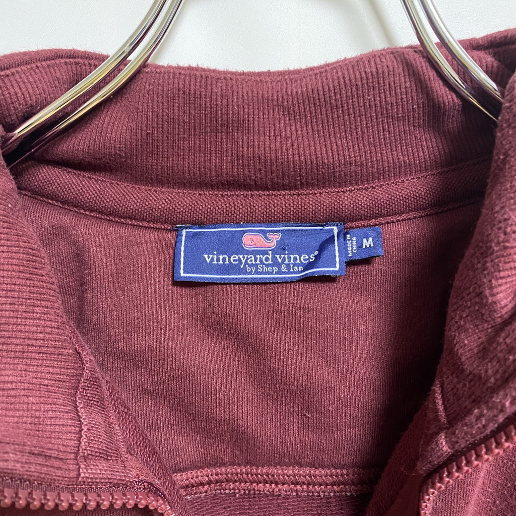 vineyard vines 長袖ハーフジップワンポイントタグスウェット　トレーナー　ワインレッド　Mサイズ　古着