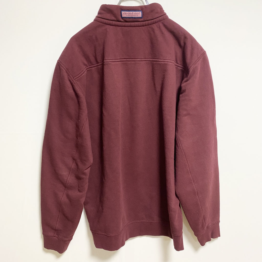 vineyard vines 長袖ハーフジップワンポイントタグスウェット　トレーナー　ワインレッド　Mサイズ　古着