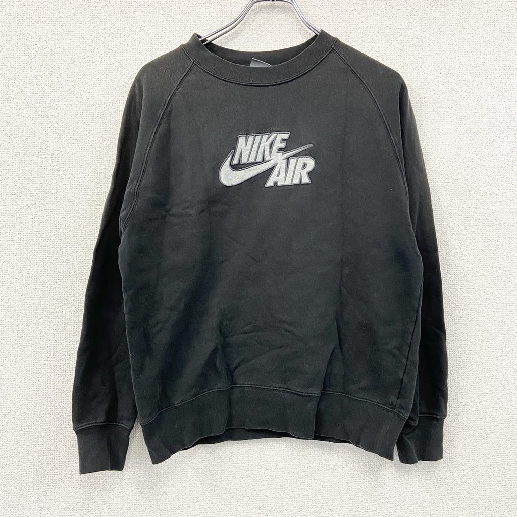 00s　NIKE AIR　ナイキエア　スウェット/トレーナー　ラグランスリーブ　フェード　刺繍ロゴ　スウッシュ　黒　ブラック　Mサイズ　古着