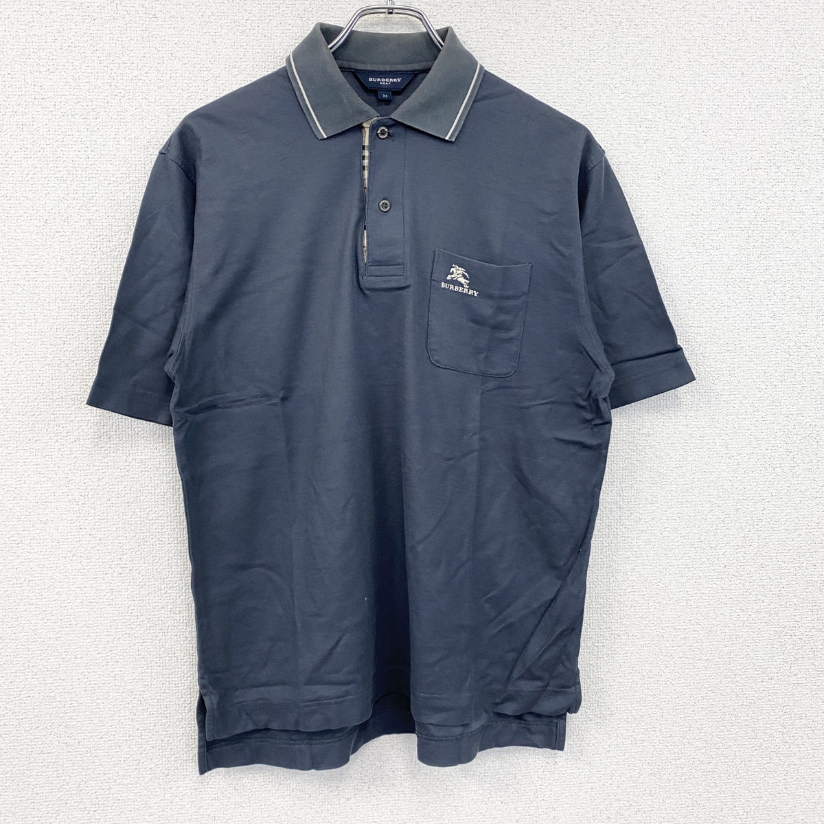 BURBERRY GOLF　バーバリーゴルフ　半袖ポロシャツ　ノバチェック　紺　ネイビー　Mサイズ　古着