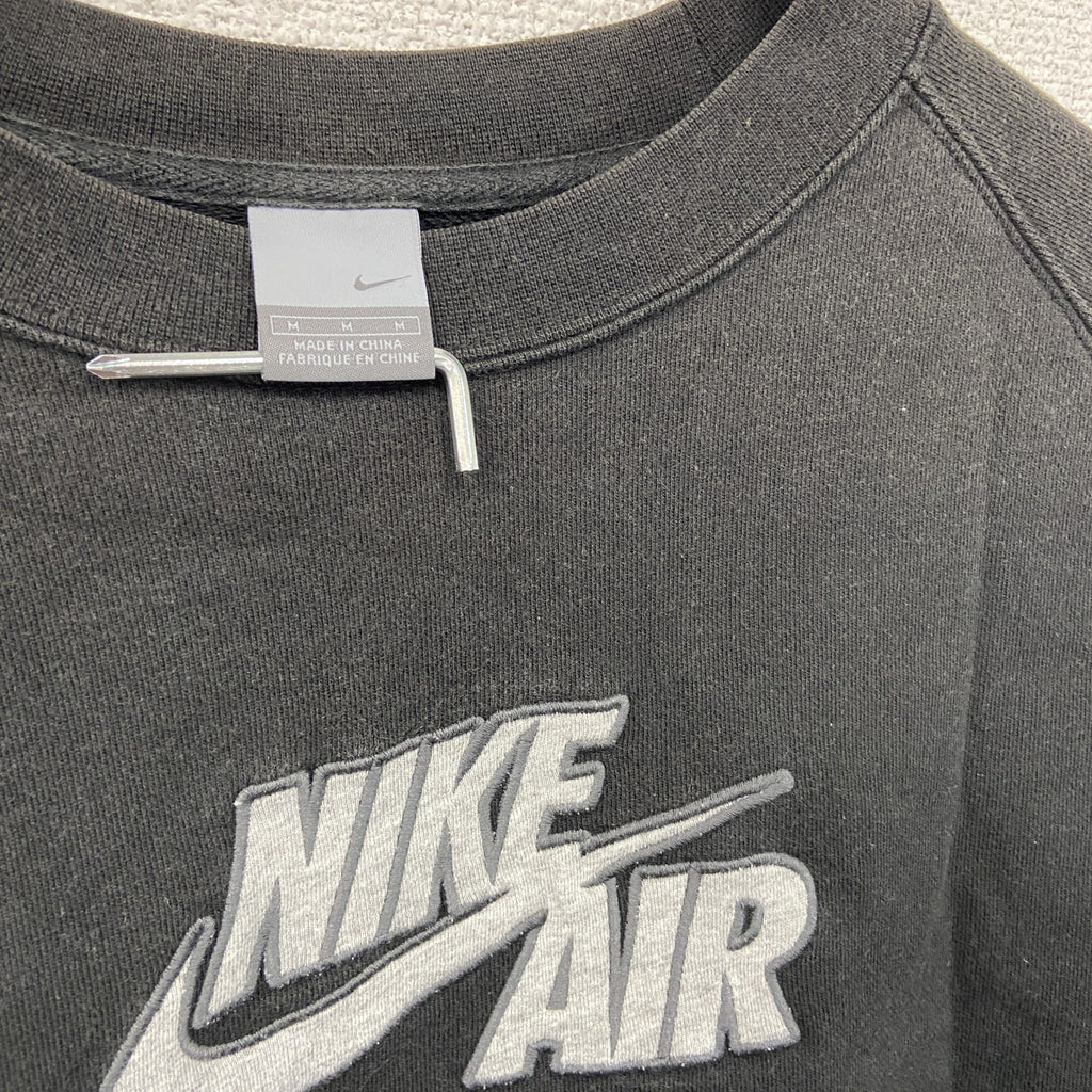00s　NIKE AIR　ナイキエア　スウェット/トレーナー　ラグランスリーブ　フェード　刺繍ロゴ　スウッシュ　黒　ブラック　Mサイズ　古着