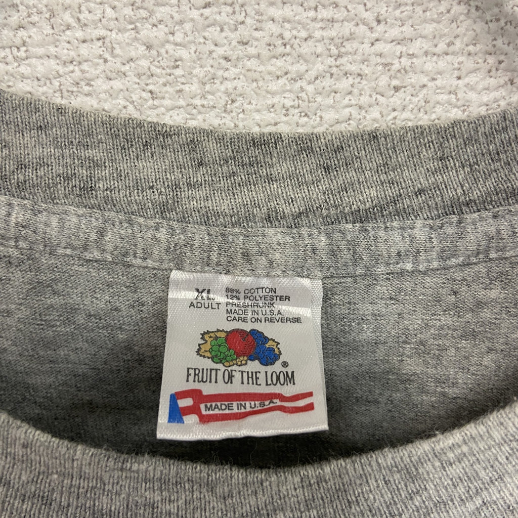 FRUIT OF THE LOOM　半袖プリントTシャツ　シングルステッチ　グレー　XLサイズ カットソー メンズ コットン 古着