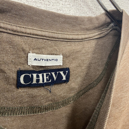 CHEVY AUTHENTIC　シボレー　半袖プリントTシャツ　リンガーT　企業T　茶色　ブラウン