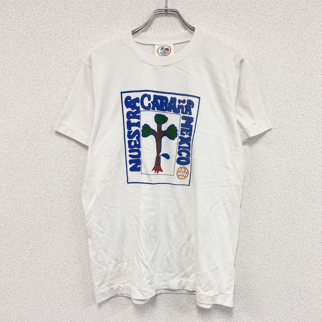 Imagen　半袖プリントTシャツ　シングルステッチ　白　ホワイト　XLサイズ カットソー メンズ コットン 古着