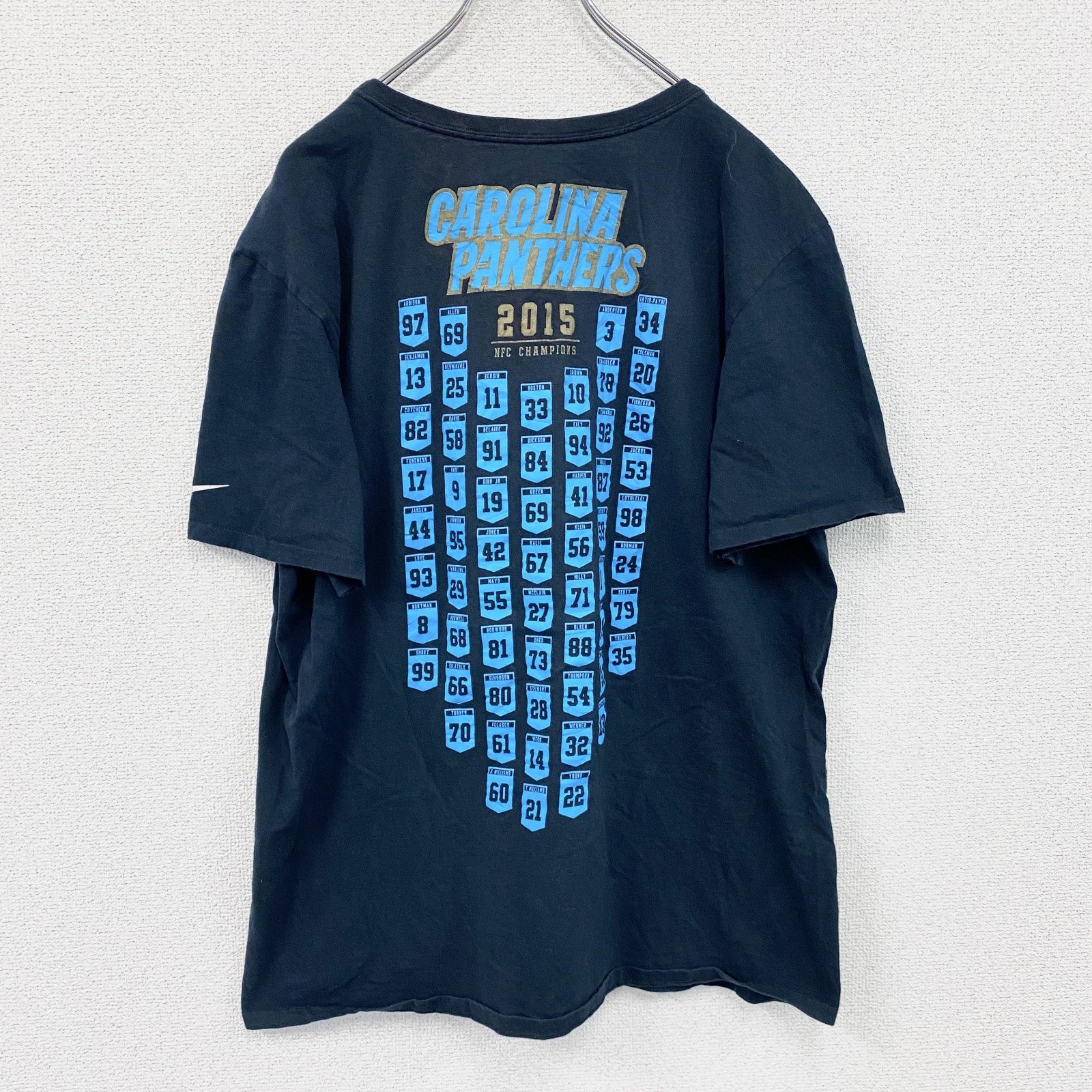 NIKE　ナイキ　PANTHERS　パンサーズ　半袖プリントTシャツ　スウッシュ　黒　ブラック　XLサイズ　古着