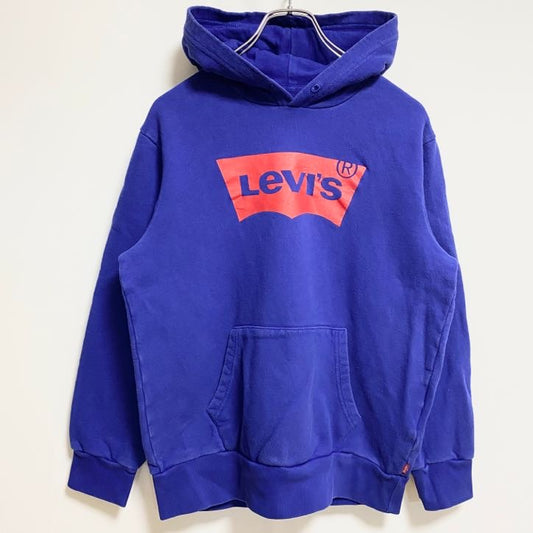 古着 used　LEVIS　リーバイス　長袖フロントプリントパーカー　スウェットプルオーバー　青　ブルー　秋冬服　Sサイズ