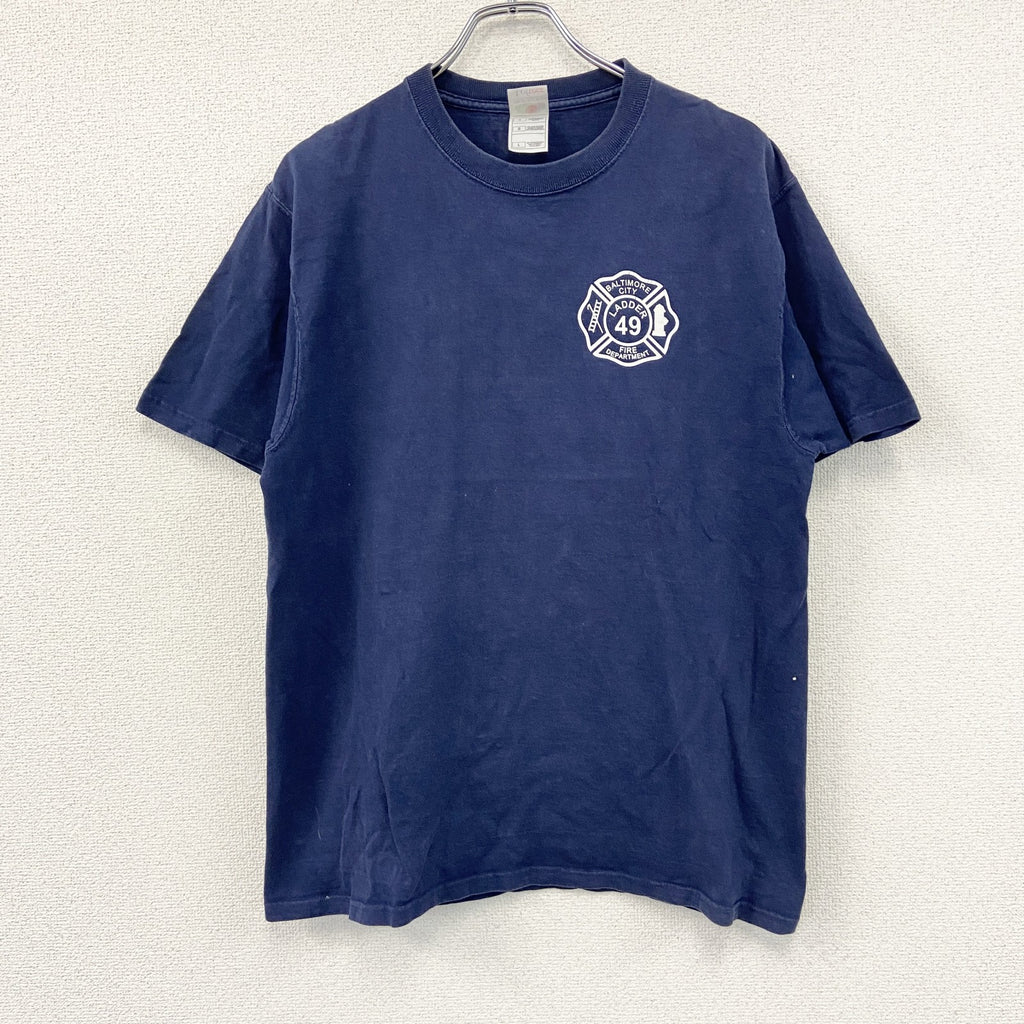 FRUIT OF THE LOOM　フルーツオブザルーム　半袖プリントTシャツ　BCFD　両面プリント　紺　ネイビー　Lサイズ　古着