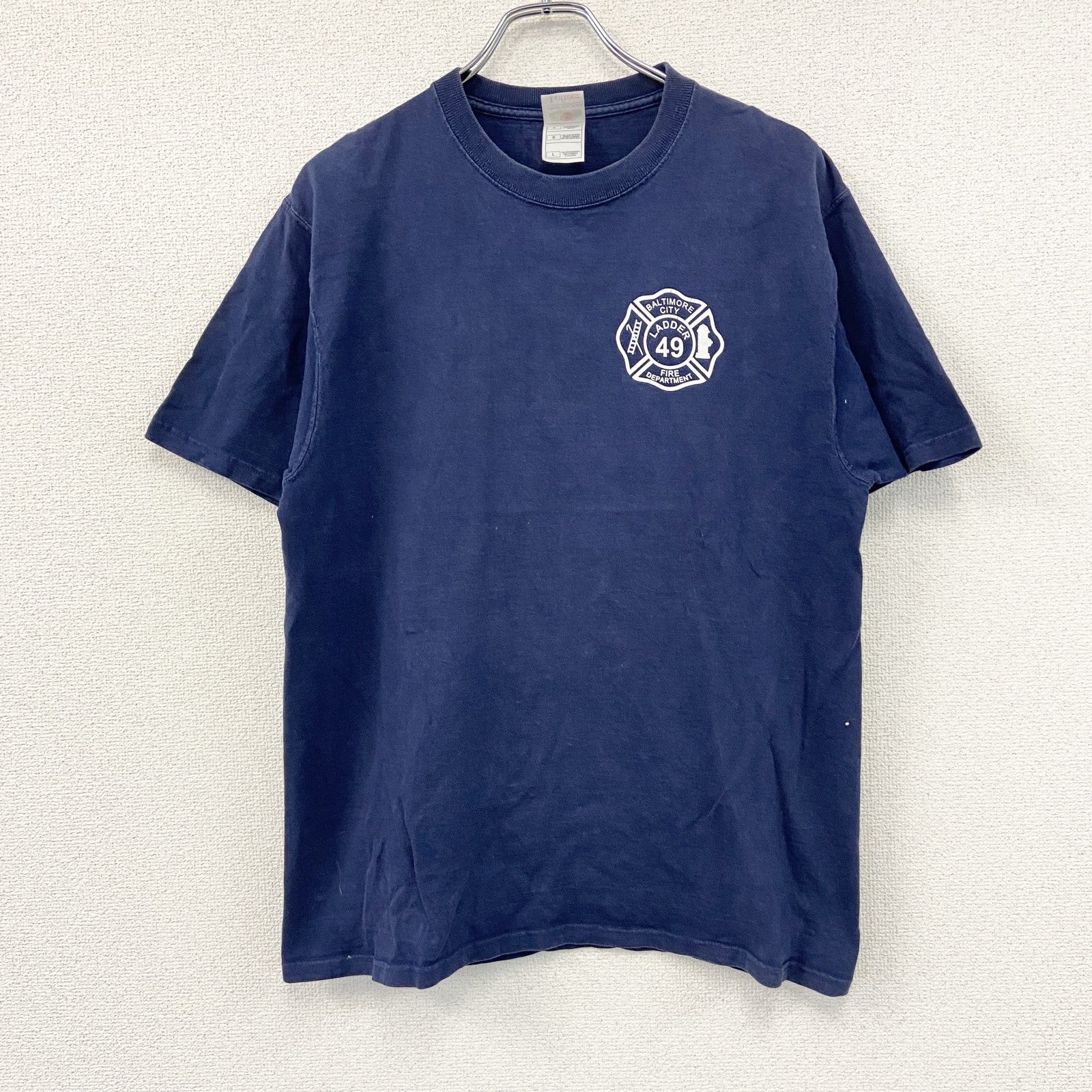 FRUIT OF THE LOOM　フルーツオブザルーム　半袖プリントTシャツ　BCFD　両面プリント　紺　ネイビー　Lサイズ　古着
