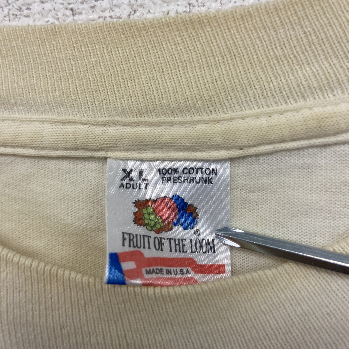 FRUIT OF THE LOOM　半袖プリントTシャツ　シングルステッチ　白　ホワイト　XLサイズ カットソー メンズ コットン 古着