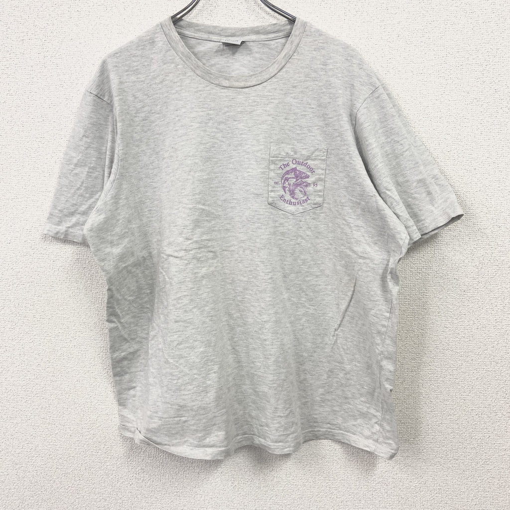 T-BAR×COTTON ON　半袖プリントTシャツ　魚　灰色　霜降りグレー　XXLサイズ　古着