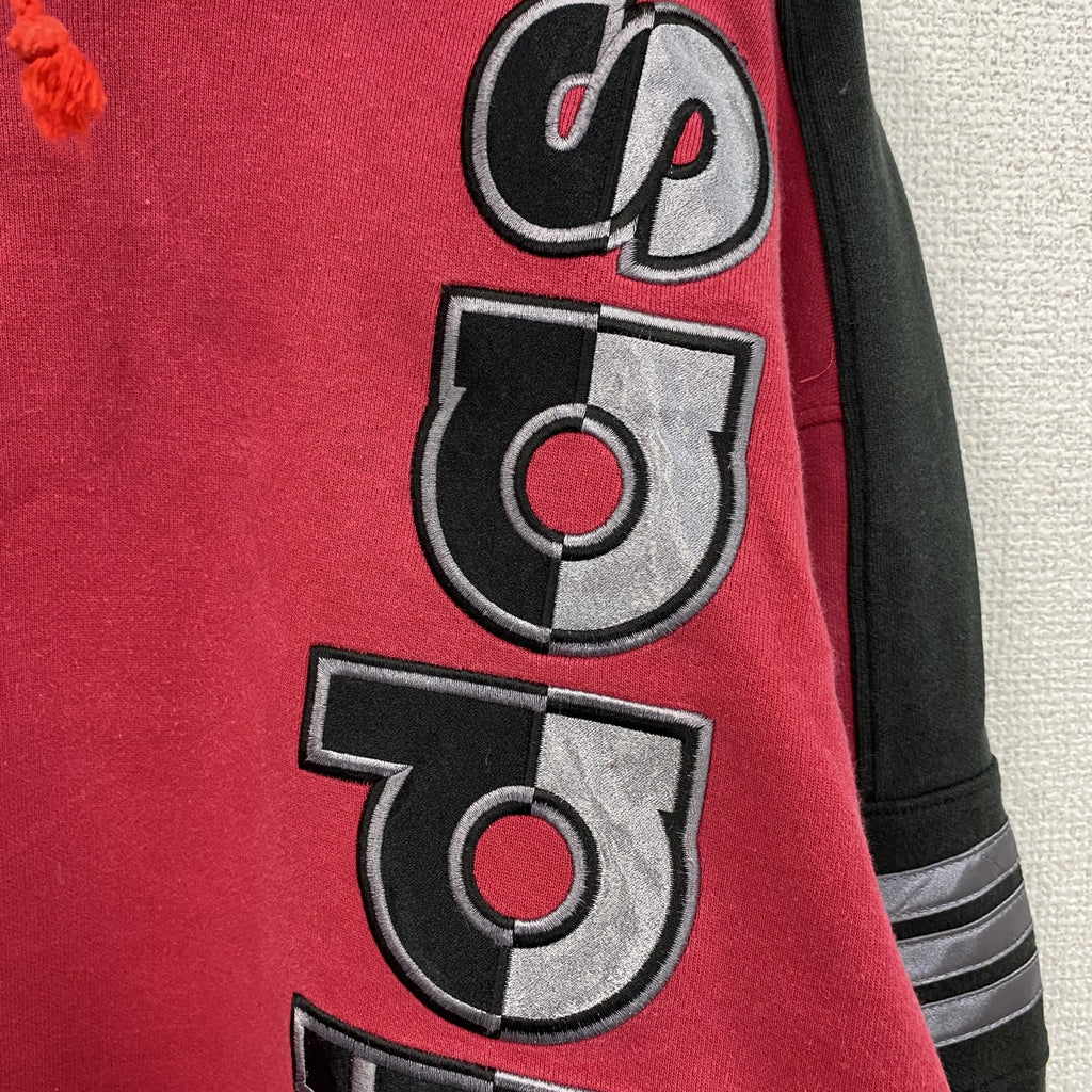 ～90s　adidas　アディダス　デサント期　ハイネックスウェット/トレーナー　デカロゴ　赤　レッド　S-Mサイズ　　ヴィンテージ　古着