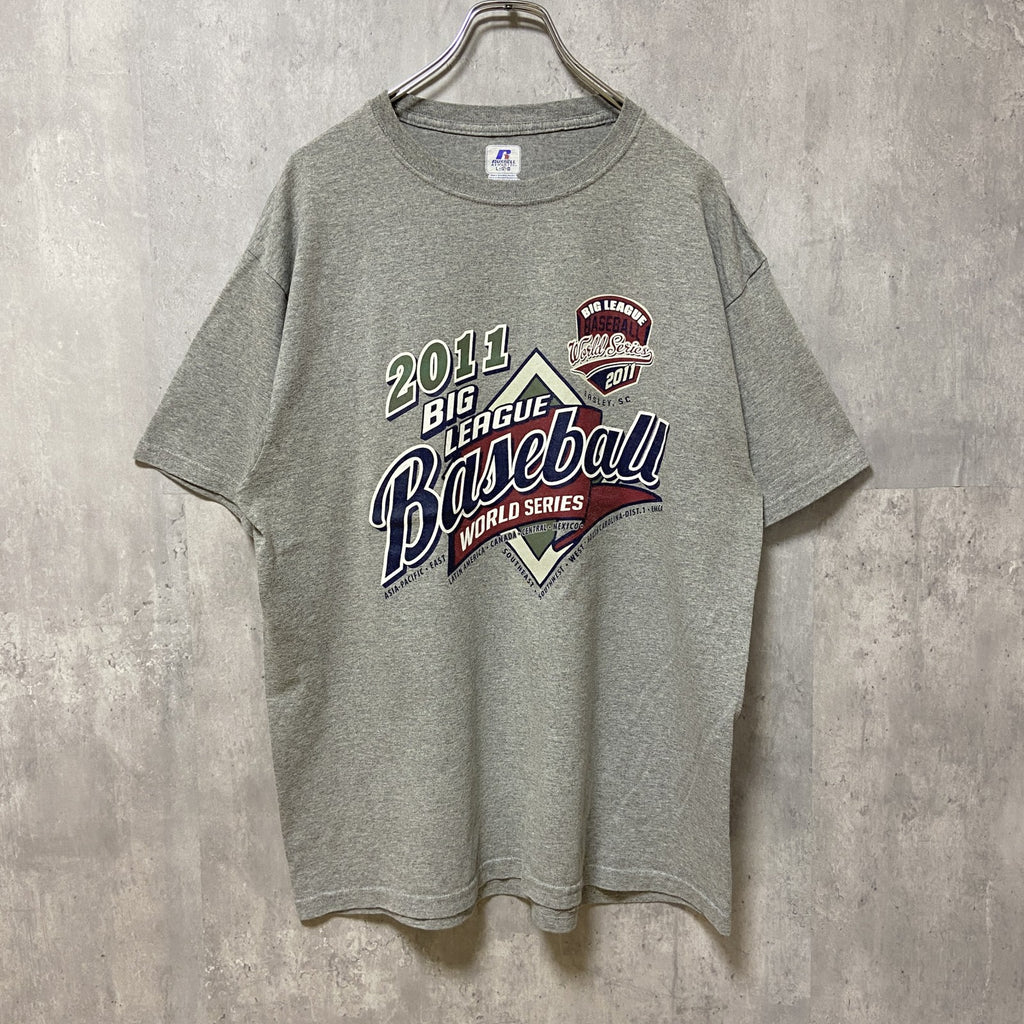 RUSSELL　ラッセル　BIG LEAGUE BASEBALL 2011　半袖プリントTシャツ　グレー　灰色　野球　古着