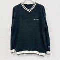 90s　Champion　チャンピオン　コットンニットセーター　ヴィンテージ　ロゴ刺繍　黒　ブラック　XLサイズ　古着