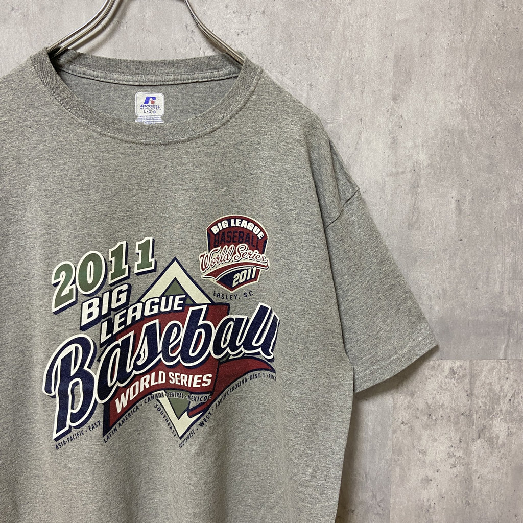 RUSSELL　ラッセル　BIG LEAGUE BASEBALL 2011　半袖プリントTシャツ　グレー　灰色　野球　古着