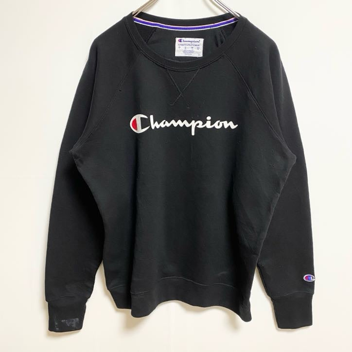 Champion チャンピオン　長袖ロゴプリントスウェット　トレーナー　レトロデザイン　ブラック　Lサイズ　古着