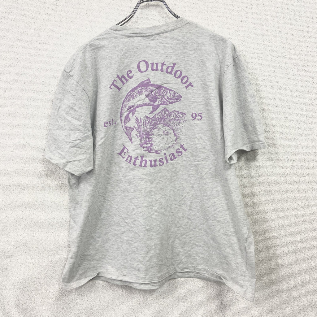 T-BAR×COTTON ON　半袖プリントTシャツ　魚　灰色　霜降りグレー　XXLサイズ　古着
