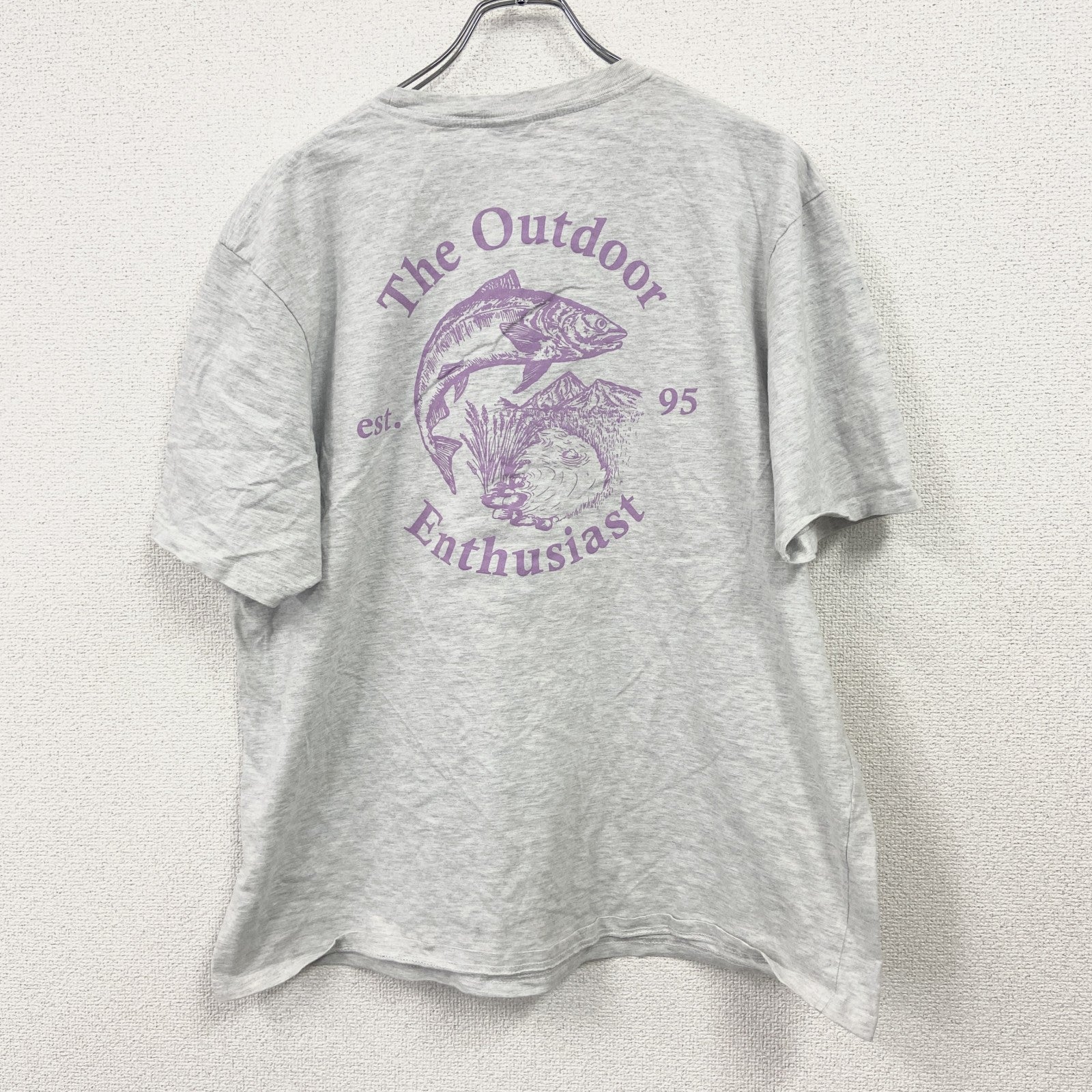 T-BAR×COTTON ON　半袖プリントTシャツ　魚　灰色　霜降りグレー　XXLサイズ　古着