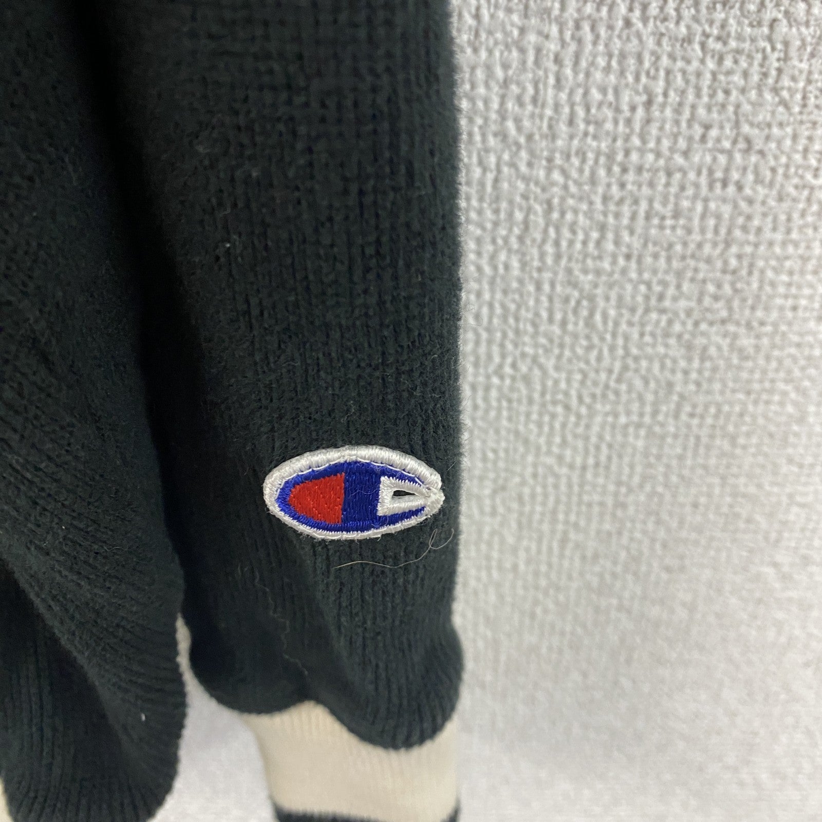 90s　Champion　チャンピオン　コットンニットセーター　ヴィンテージ　ロゴ刺繍　黒　ブラック　XLサイズ　古着
