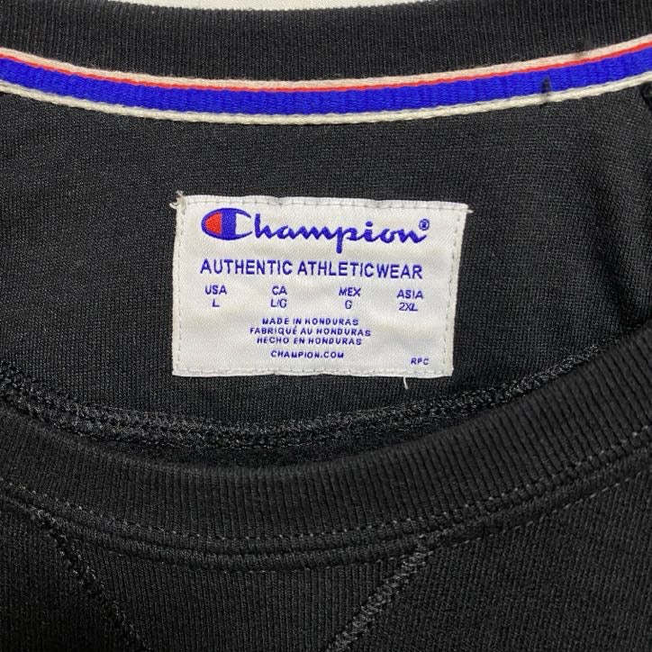 古着 used Champion チャンピオン　長袖ロゴプリントスウェット　トレーナー　レトロデザイン　ブラック　Lサイズ