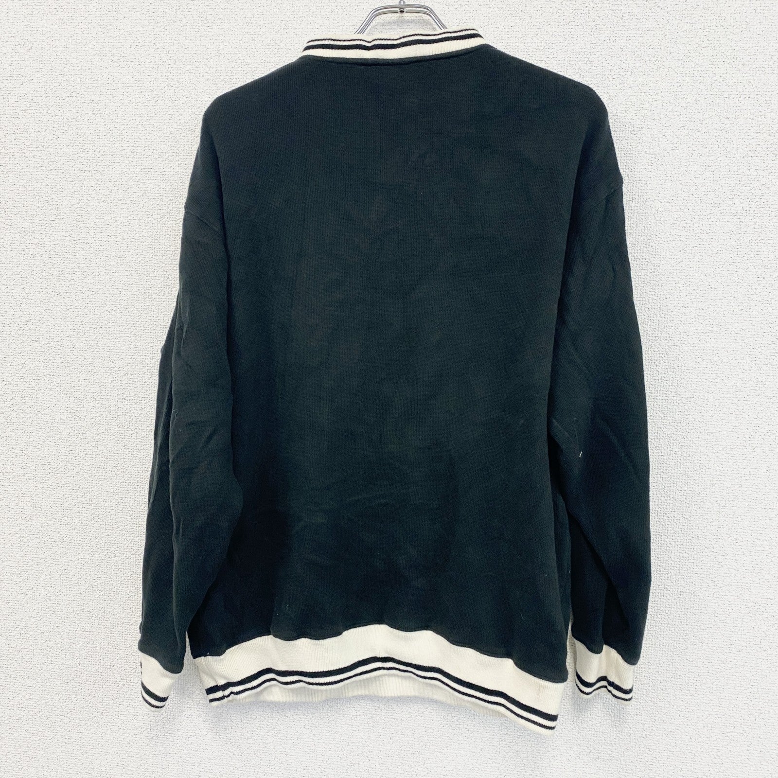 90s　Champion　チャンピオン　コットンニットセーター　ヴィンテージ　ロゴ刺繍　黒　ブラック　XLサイズ　古着