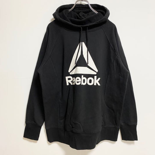 古着 used　Reebok　リーボック　長袖フロントプリントパーカー　黒　ブラック　秋冬服　ビッグシルエット　2XLサイズ