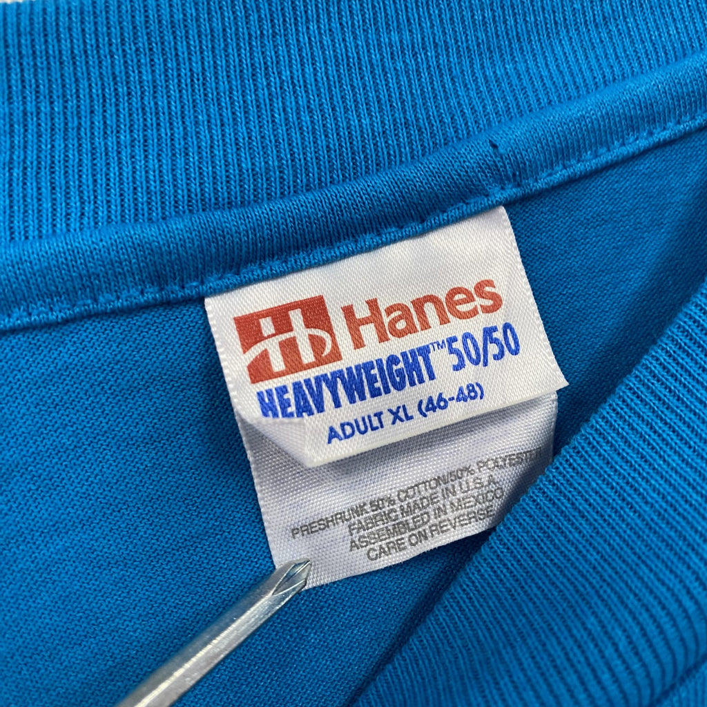 Hanes　ヘインズ　半袖プリントTシャツ　シングルステッチ　ヴィンテージ　水色　ライトブルー　XLサイズ カットソー メンズ コットン 古着