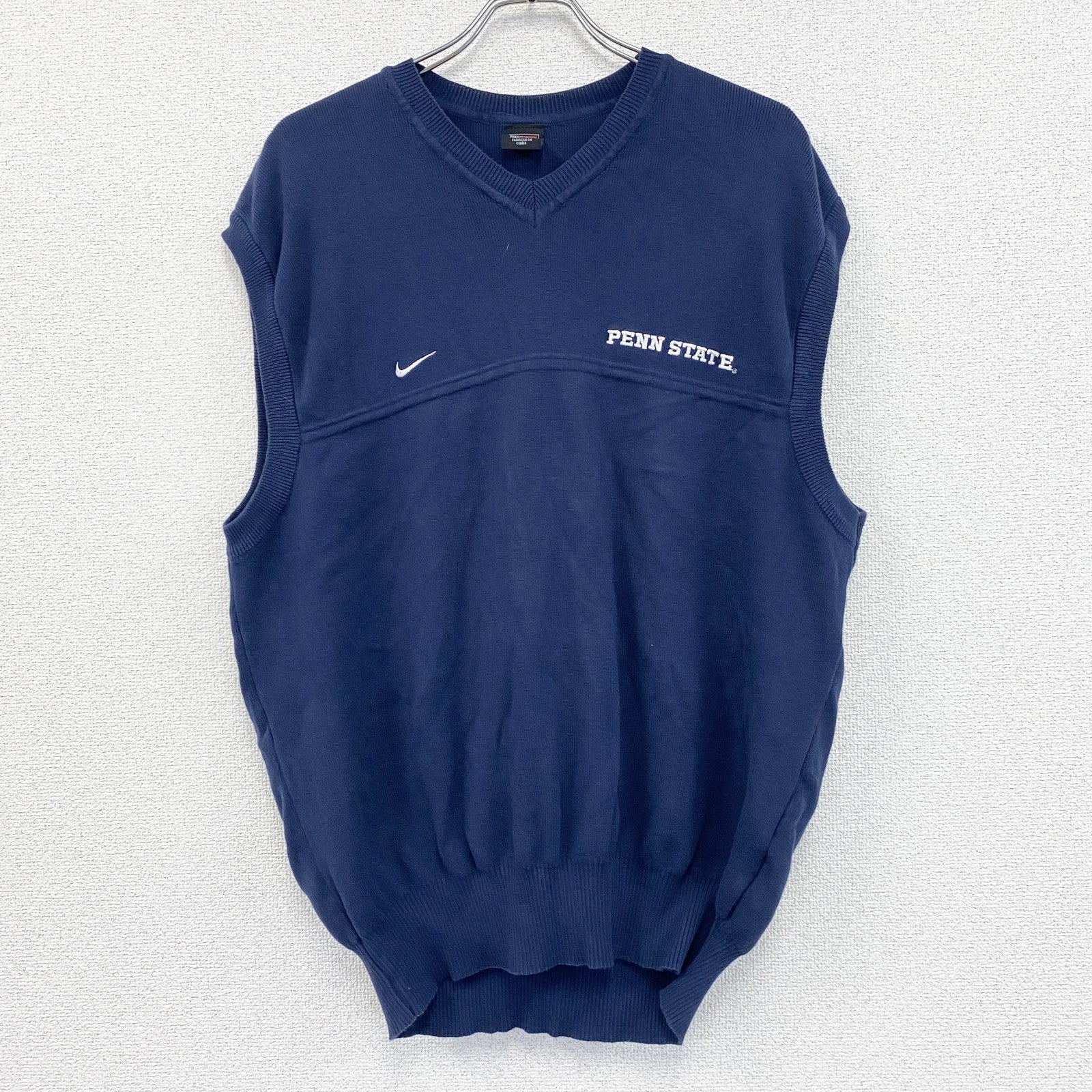 90s　NIKE　ナイキ　コットンニットベスト　ヴィンテージ　スウッシュロゴ　紺　ネイビー　Lサイズ　古着