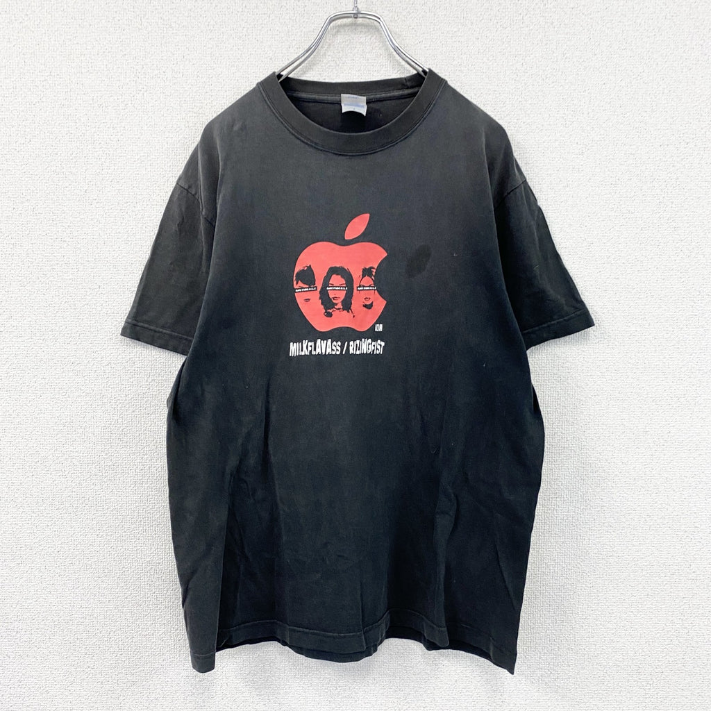 United Athle　MILKFLAVA　ミルクフレーバー　RIZINGFIST　ライジングフィスト　半袖プリントTシャツ　企業ロゴ　黒　ブラック　Lサイズ　古着